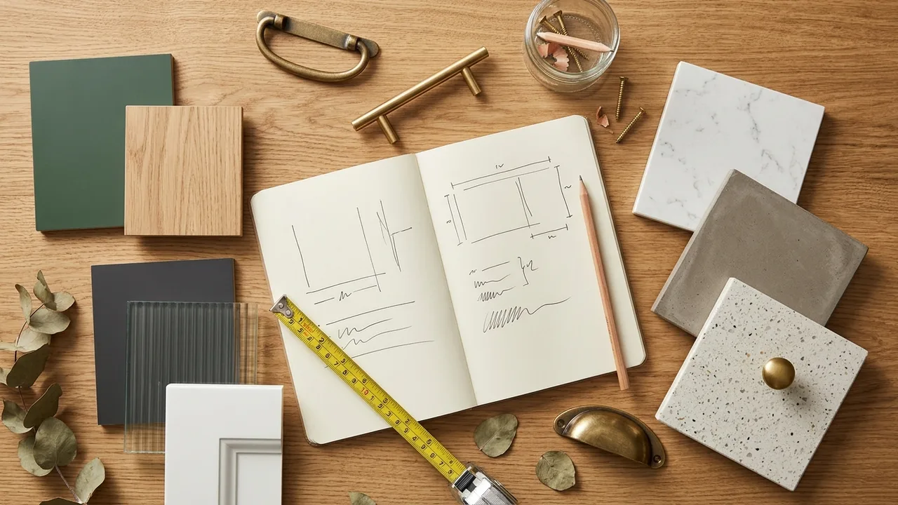 Perth kitchen renovation checklist on cream paper next to a brass tap fitting