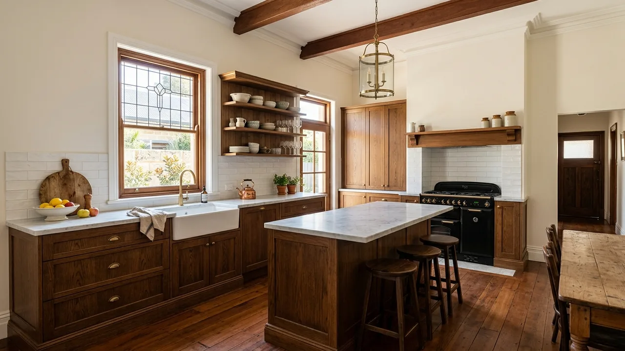 Perth character-home kitchen renovation with restored detail, custom joinery and warm finishes
